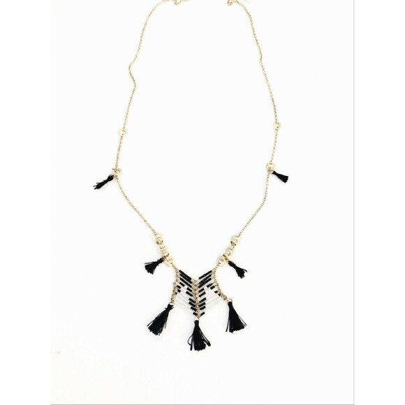 Anthropologie Jewelry - Anthropologie Massai Bead Fringe BlK WHite GOld Chain Necklace NWT $28 set of 2